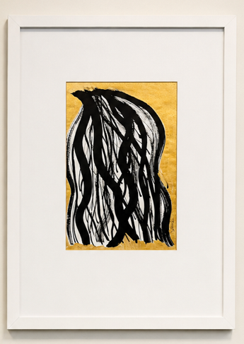 Pintura original de Dra. Sumika Mori em tinta preta e folha de ouro, obra 2